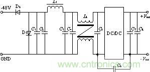 典型－48V電源輸入濾波保護電路