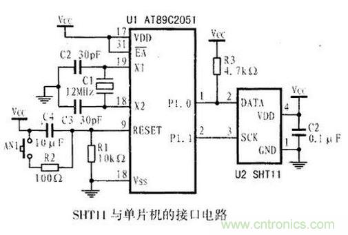 SHT11與單片機接口電路