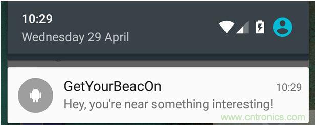 圖10 – 安卓系統(tǒng)通知，提示附近發(fā)現(xiàn)Beacon