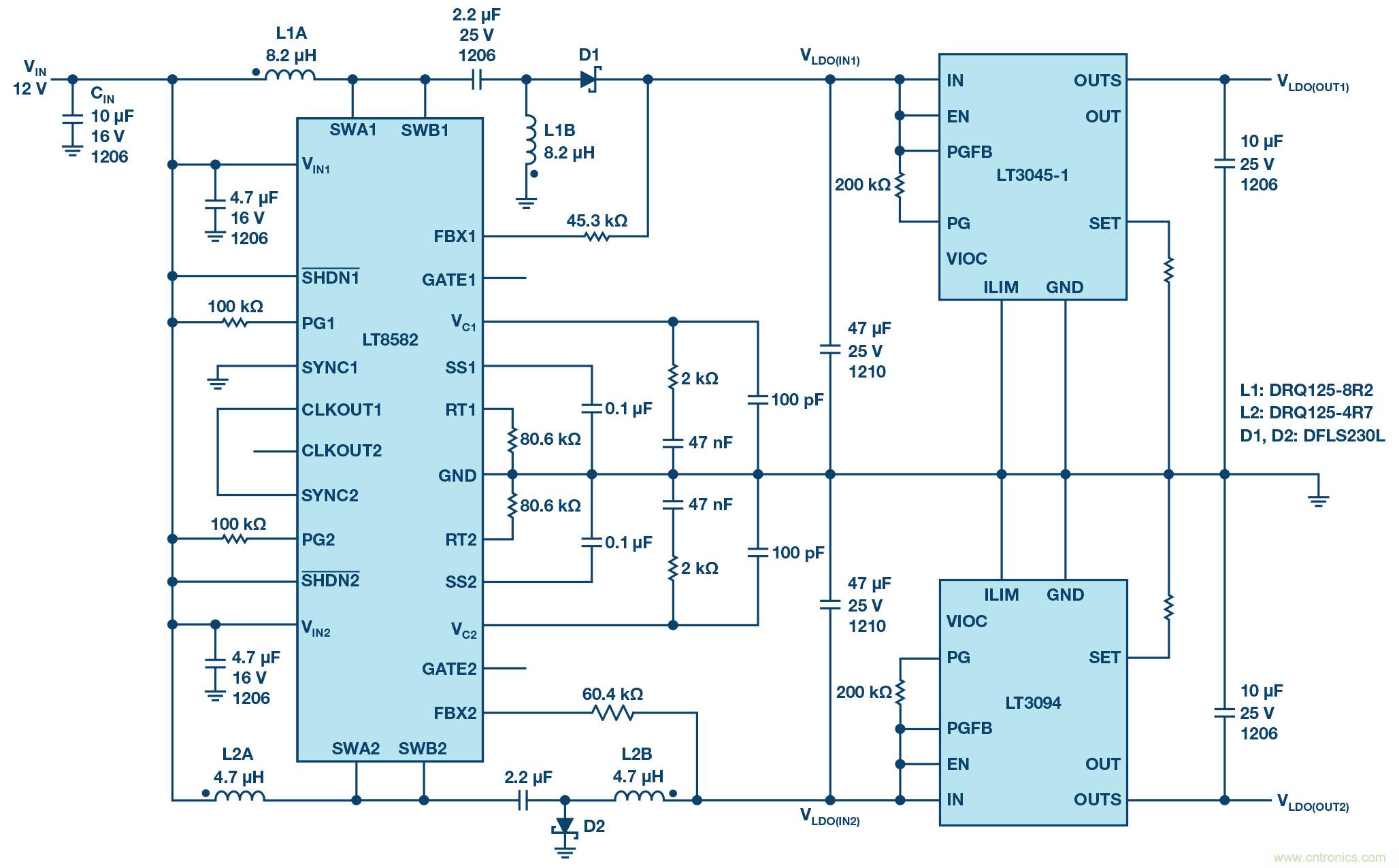 負(fù)線(xiàn)性穩(wěn)壓器在1MHz下具有0.8μV RMS噪聲和74dB電源抑制比